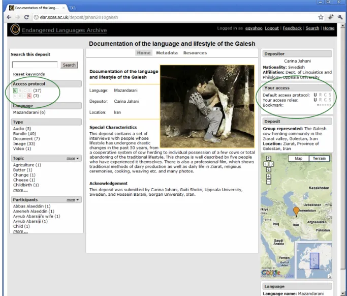 Figure 3: ELAR Home page for Documentation of … Galesh, protocol labels and  controls circled 