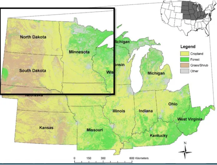 Figure 1-1. Map of the Midwest emphasizing the Upper Midwest (Maxwell et al., 2008).  