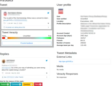 Figure 3: A screenshot of the web-based interface. The source tweet is shown on the top left