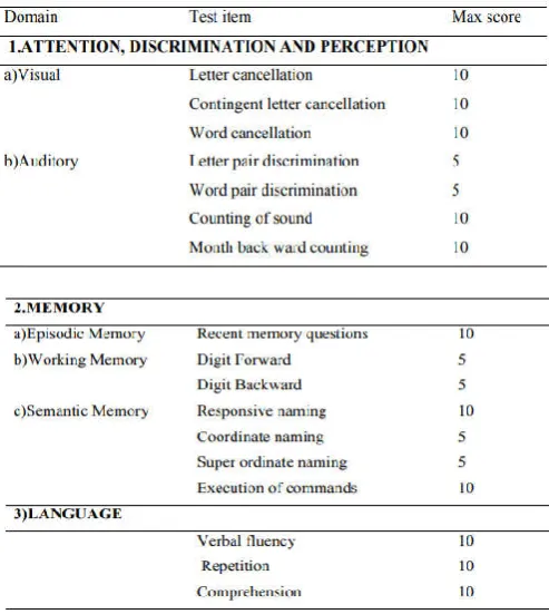 Table 1 indicates the list of domains with its individual test items and their respective scoring as given in CLAP-M