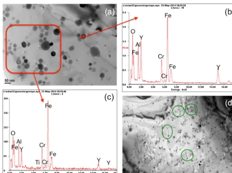 Fig. 3 – TEM micrographs of the as-received MA956. In (a), particles and clusters align with the boundary