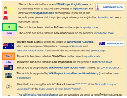 Figure 1: A screenshot of the “Warden Head Light”signs a B-class quality label to this article, whileWikipedia ProjectTalk page.Wikipedia Project Lighthouses as- Australia assigns a Start-classquality label.