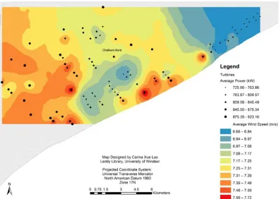 Figure 2. 4: Average wind speed and average power produced for wind farm 1. 