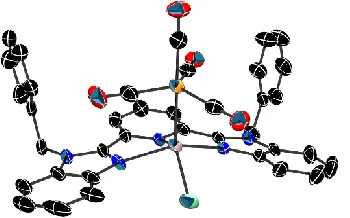 Figure 2.5. Solid state structure of [(NBn-BZIMPY)(Cl)Ga—Fe(CO)4] (7). Thermal ellipsoids are shown at 50% probability level