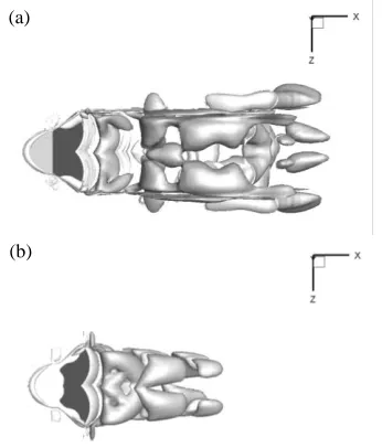 Fig. 14. The fin deformation patterns of the trailing edge of the fin  with K 23 (a), and posterior view of the robotic caudal fin in [44] (b)