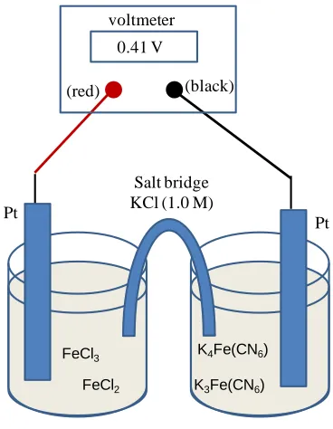 Figure 2.2: Electrochemical cell connected to a voltmeter.  