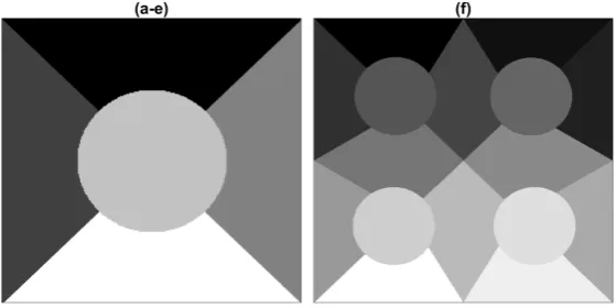 Figure 1.Figure 1. Six composite texture images. (a-e) Texture arrangements with ﬁve textures