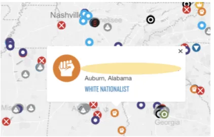 Figure 1: A portion of the hate group map published bythe Southern Poverty Law Center (SPLC)