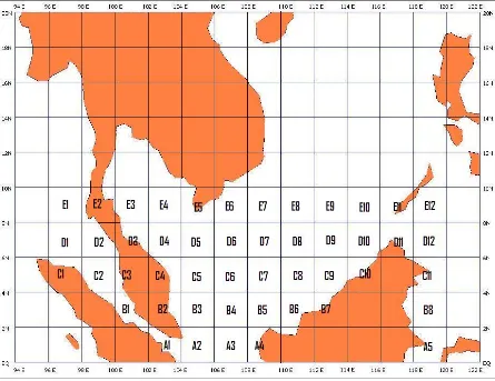 Figure 4.3:  The 2º x 2º for latitude and longitude separation for Malaysia 