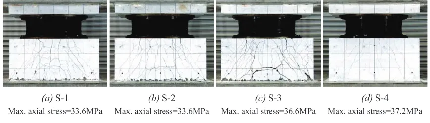 Figure 8. Crack patterns at axial stress=20MPa (left side of specimens) 