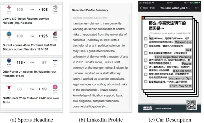 Figure 4: Example applications by using the Data2Text API.