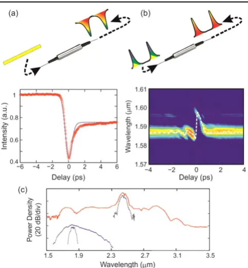Figure 12. (in a silicon corea) All-optical modulation and (b) wavelength conversion ﬁbre