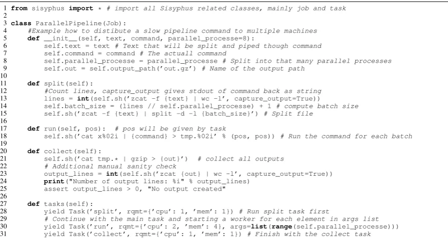 Figure 2: Example of a job containing multiple task and running the one task on multiple computers