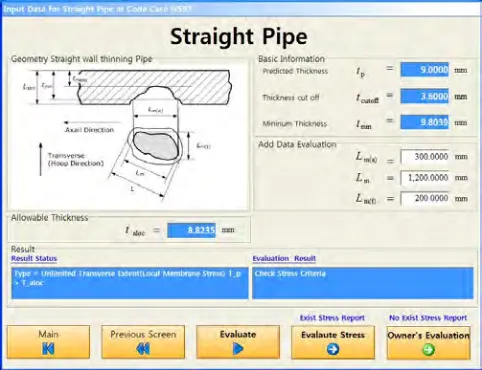 Figure 4. Example of selected pipe shape with comparison result of thickness criterion 