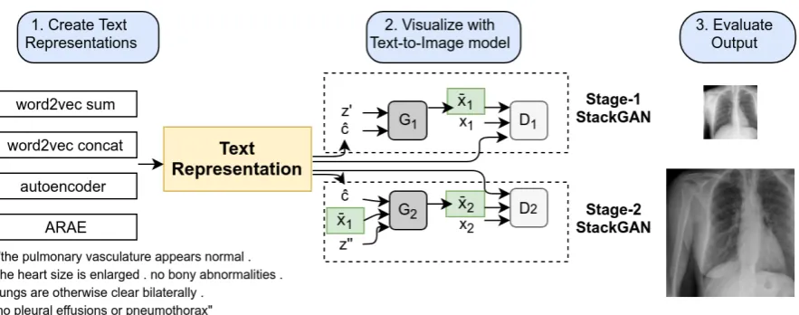 Figure 1. Overview of the methodology. A textual representation is ﬁrst trained and then fed as a con-ditional input to a text-to-image model, in this ﬁgure a StackGAN