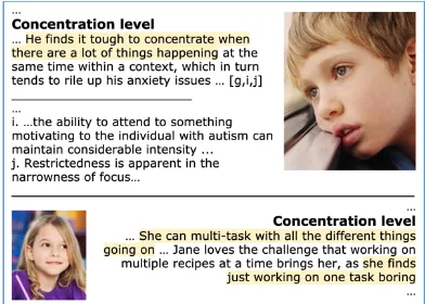 Fig. 9. An excerpt from Team Autism’s under-served (top) and mainstream (bottom) persona foundation documents