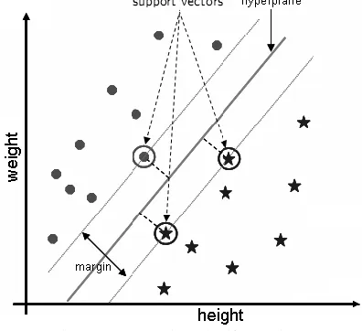 Fig. 7. SVM example to classify two classes 