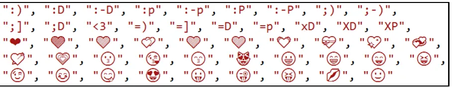 Figure 1: List of positive emojis used for auto-labeling.