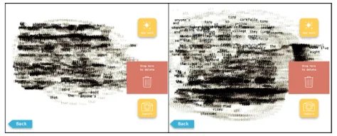 Figure 5: Kinetic video heat-map of the arrange stage, with interface superimposed for reference: Group 2 (left) mostly used the words chosen from the ‘Erase’ stage