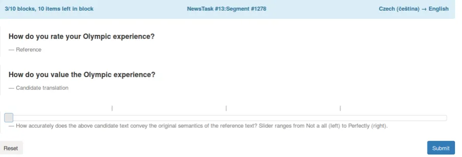 Figure 3: Screen shot of Direct Assessment in the Appraise interface used in the human evaluation campaign