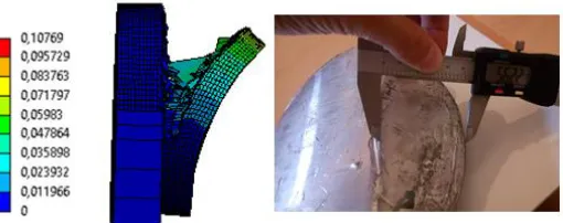Fig. 3. a) The FEA model and b) Shape of the butt end (15mm) in simulation and reality 