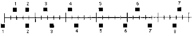 Figure 1. The positions of two moving blocks at successive equal time intervals.