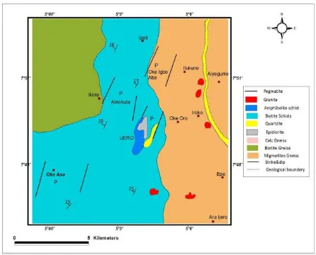 Fig. 1. Geology of Ijero Ekiti (after Okunola and Akinola, 2010). 