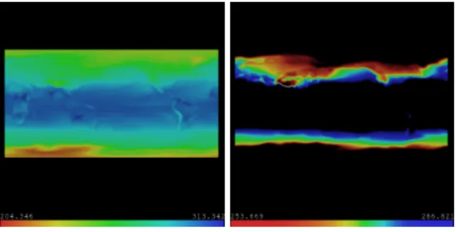 Figure 7: Visualization of CCMS temperature data. The left image uses a uniformly distributed color and opacity map.