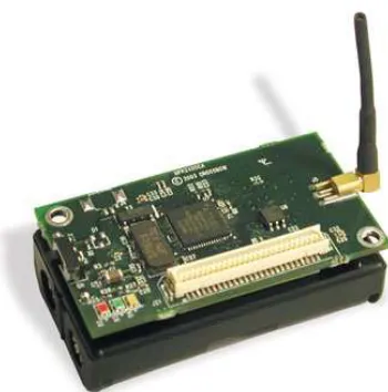 Figure 5.7: A single MicaZ node. Each node is equipped with 4K RAM, 128KB ﬂash ROM,a 2.4 GHz ZigBee compatible radio capable of a raw data rate of 250 Kbps, and an 8 MHzCPU.