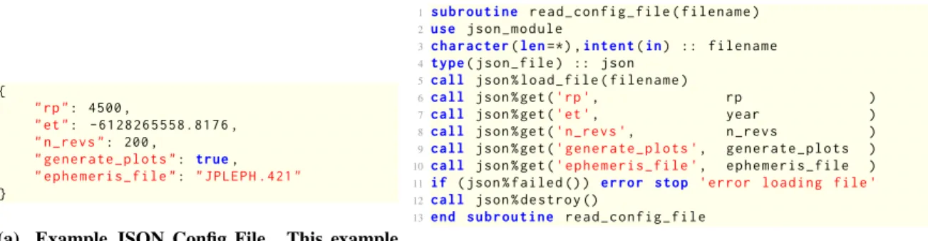 Fig. 2 Reading a config file using the JSON library is fairly straightforward. Additional error checking can be done to check if each variable is found in the file and to verify the variable type (two features that are not easily done using Fortran namelis