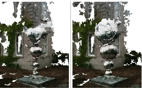 Figure 10: Comparison with the state of the art pipeline (left) using VisualSFM [Wu, 2013] for point cloudgeneration followed by Poisson Surface Reconstruction [Kazhdan et al., 2006]