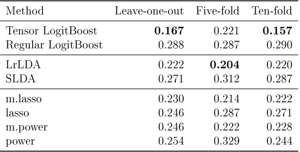 Table 3.1: Testing error for EEG data