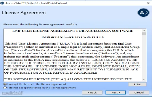 Figure 25:  License Agreement Window for Forensic Toolkit  