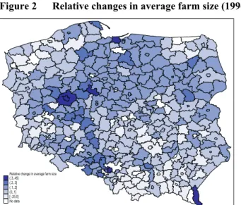 Figure 2  Relative changes in average farm size (1996-2002) 