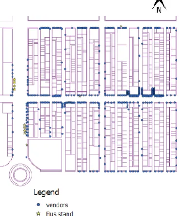 Fig. 5. Location of the vendors and bus stand in the area. 