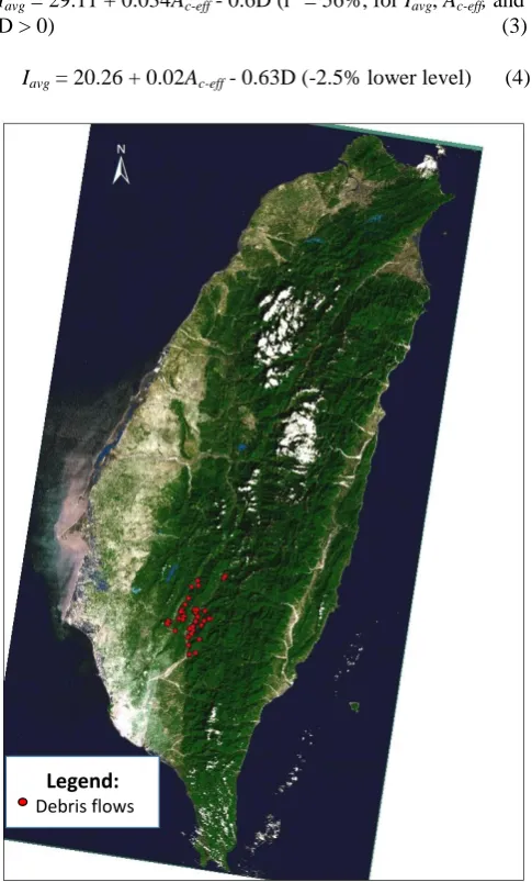 Fig. 7. 3D rainfall threshold surface for debris flows induced by high  accumulated rainfall for a long duration after Typhoon Morakot in 2009