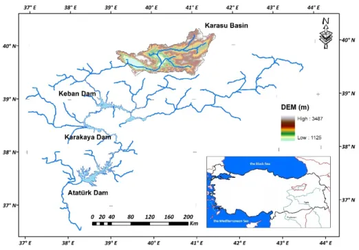 Fig. 1. Upper Euphrates (Karasu) Basin and location of large dams on Euphrates River 
