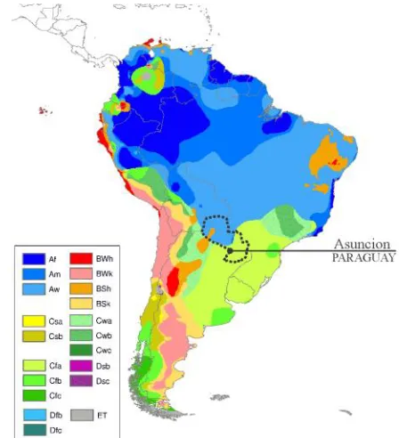 Fig. 1. Climatic classification of South America (Paraguay highlighted).  Adapted from Peel et al