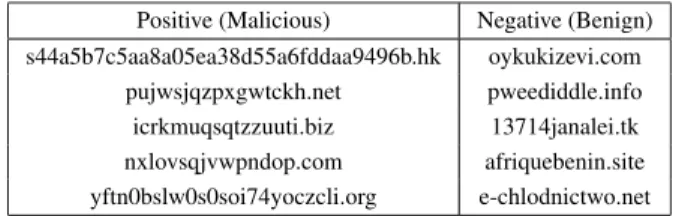 TABLE 4. Example domain names selected from real traffic. They are labeled as positive (first column) or negative (second column) according to our heuristic labeling rules.