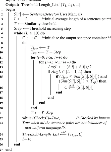 Figure 2.To ﬁlter the sentence pairs, we applied the thresh-tic and semantic analysis to distinguish true candi-dates from false ones.