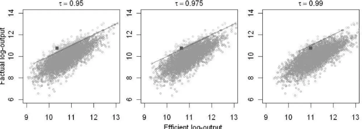 Figure 2. Estimated efficiency frontiers for different τ 