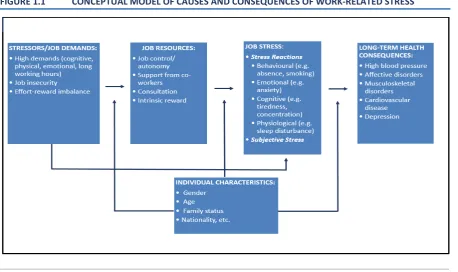 FIGURE 1.1 CONCEPTUAL MODEL OF CAUSES AND CONSEQUENCES OF WORK-RELATED STRESS 