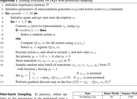 Table 1: Various statistics of the two game worlds