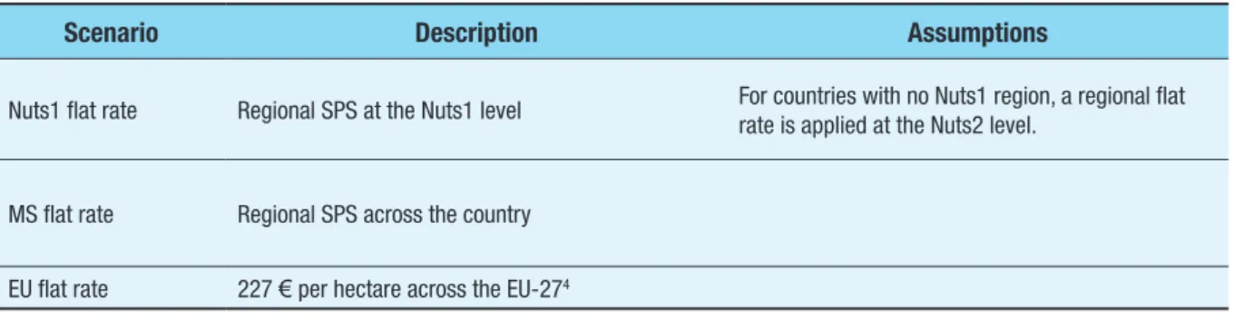 Table 7:  Overview of the sub-scenarios for the direct payment scenario
