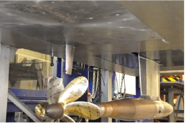 Figure 13 Location of B&K hydrophone relative to model propeller inside ECT 
