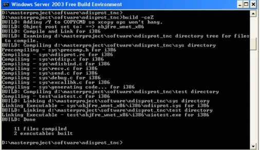 Figure 3.9: Build of NDISProt in Windows Server 2003 Free Build Environment