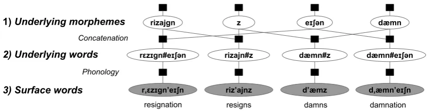 Figure 1: A fragment of the factor graph for the directed graphical model of Cotterell et al