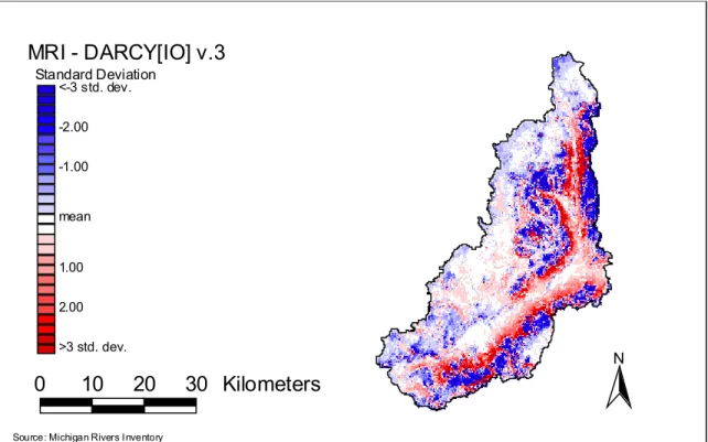 Figure 7.2: MRI – DARCY[IO] v. 3 classified using the standard deviation thresholds at the                    state level 0 10 20 30 Kilometers NMRI - DARCY[IO] v.3 Standard Deviation<-3 std