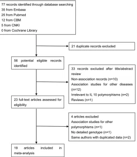 Figure 1. Study flow chart explaining the selection of the 19 eligible articles included in the meta-analysis.