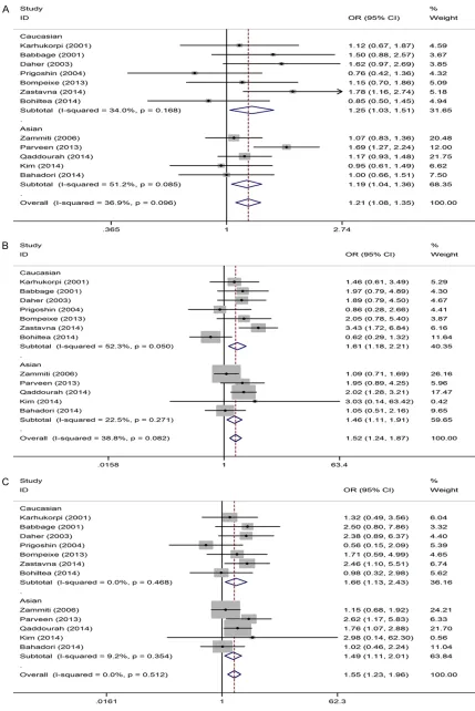 Figure 2. Forest plot of the -1082A>G polymorphism and URSA risk (Subgroup analysis by ethnicity)